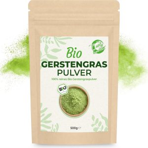 Bio Gerstengraspulver in wiederverschließbarem 500 g Beutel – feines grünes Pulver als Superfood zur täglichen Nahrungsergänzung