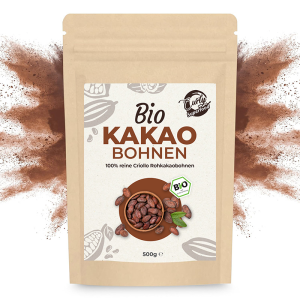 Packung rohe Kakaobohnen von curlysuperfood.de zum kaufen, Frische rohe Bio Kakaobohnen