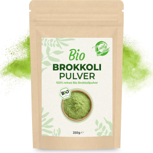 250g Bio Brokkoli Pulver in wiederverschließbarer Verpackung – feines grünes Pulver aus kontrolliert biologischem Anbau, vegan und ohne Zusatzstoffe