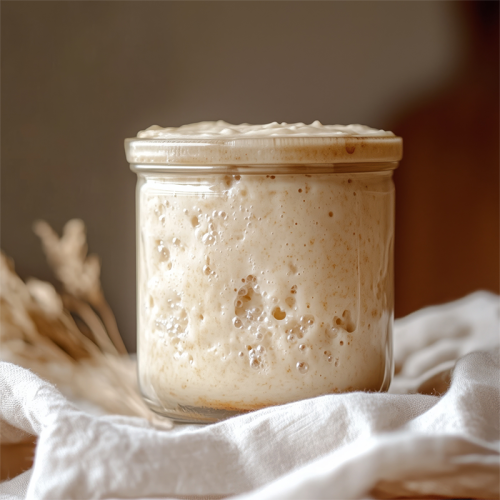frischer Sauerteig gärt im Glas