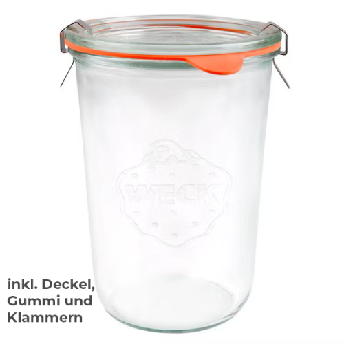 Weck Sturz-Glas 850 ml mit Deckel, Klammern und Dichtungsring