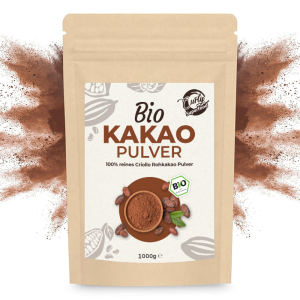 Bio Kakaopulver roh 1000 g – wiederverschließbare Verpackung mit naturbelassenem, fein gemahlenem Kakaopulver