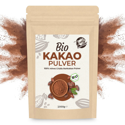 Bio Kakaopulver roh 1000 g – wiederverschließbare Verpackung mit naturbelassenem, fein gemahlenem Kakaopulver